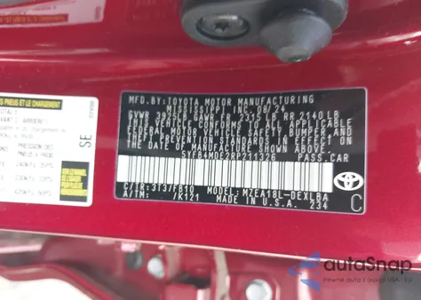 2024 Toyota Corolla Le из США, поврежденный, VIN 5YFB4MDE2RP211326